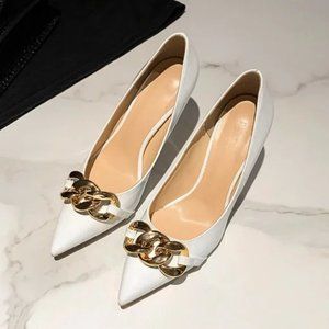 Women's high heels, fine heels sexy patent leather nude color comfortable pointe